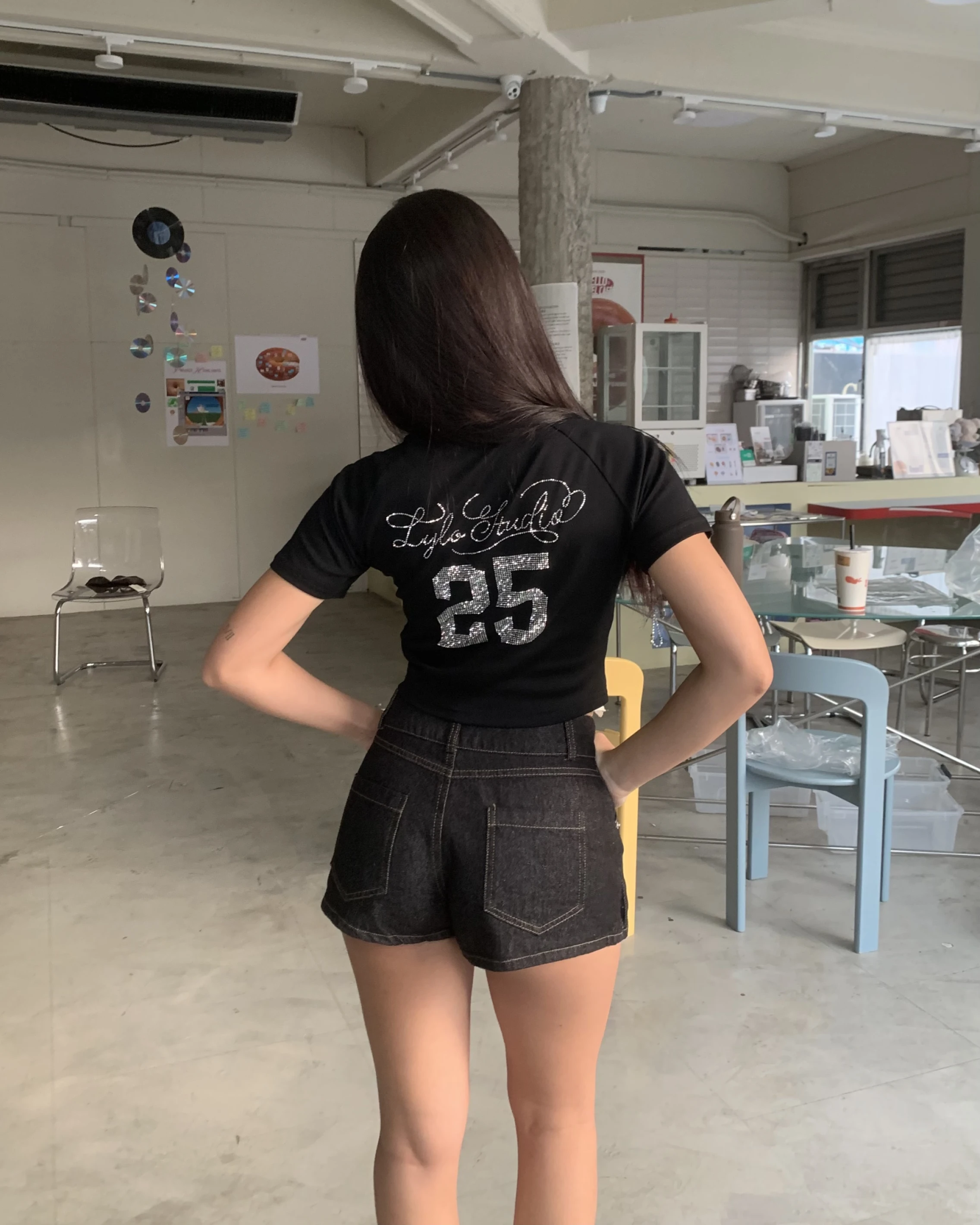 LYLO MADE♡ 爆閃水鑽短 tee_黑