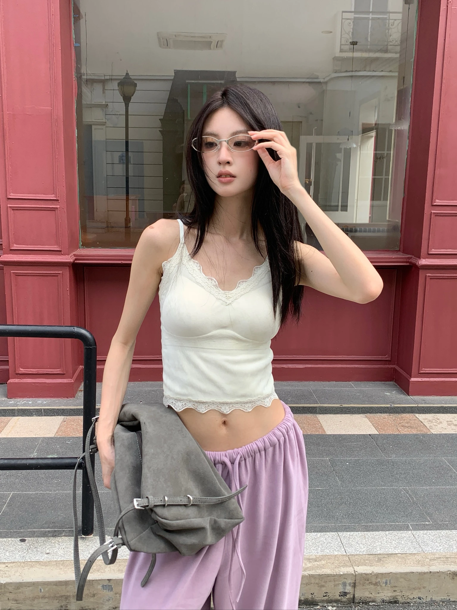 CO4 01 韓系復古麂皮蕾絲 BRA TOP_白
