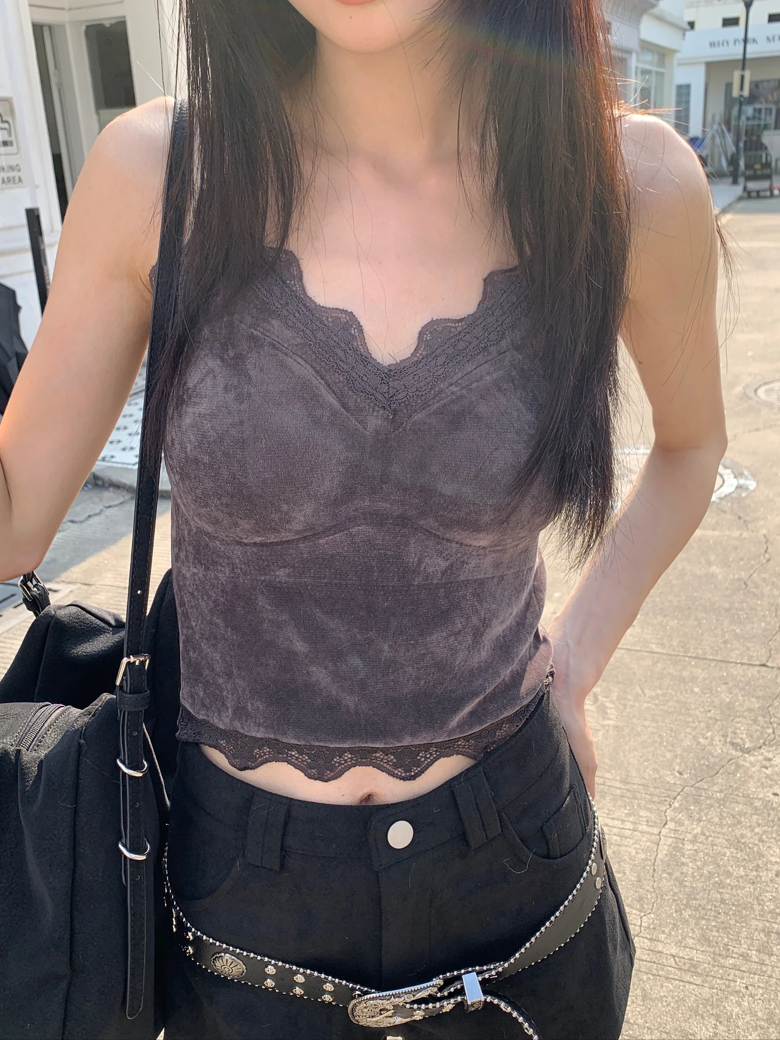 CO4 01 韓系復古麂皮蕾絲 BRA TOP_灰