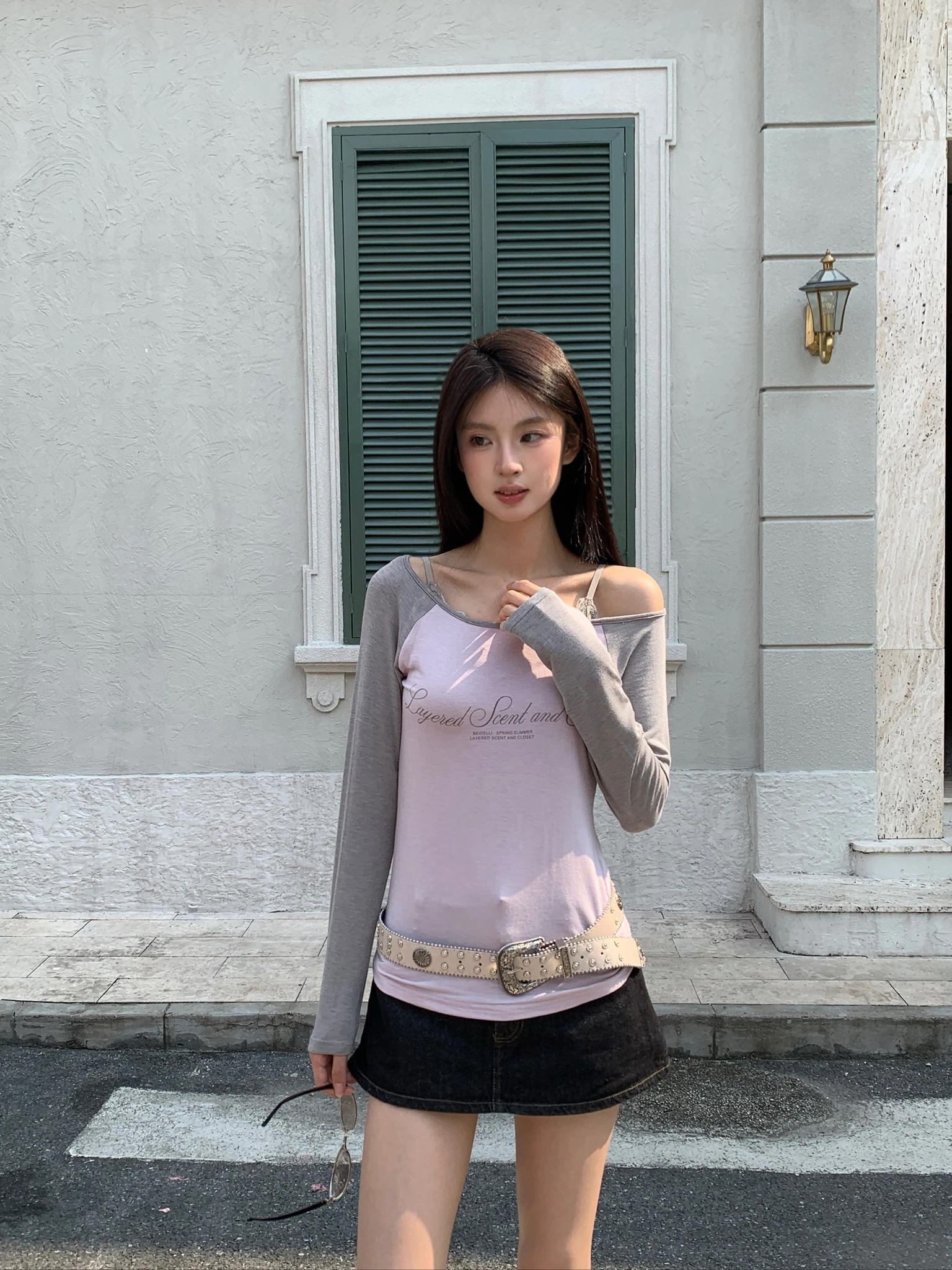CO4 04 Contrast Long Sleeve 撞色薄款長袖＿粉灰