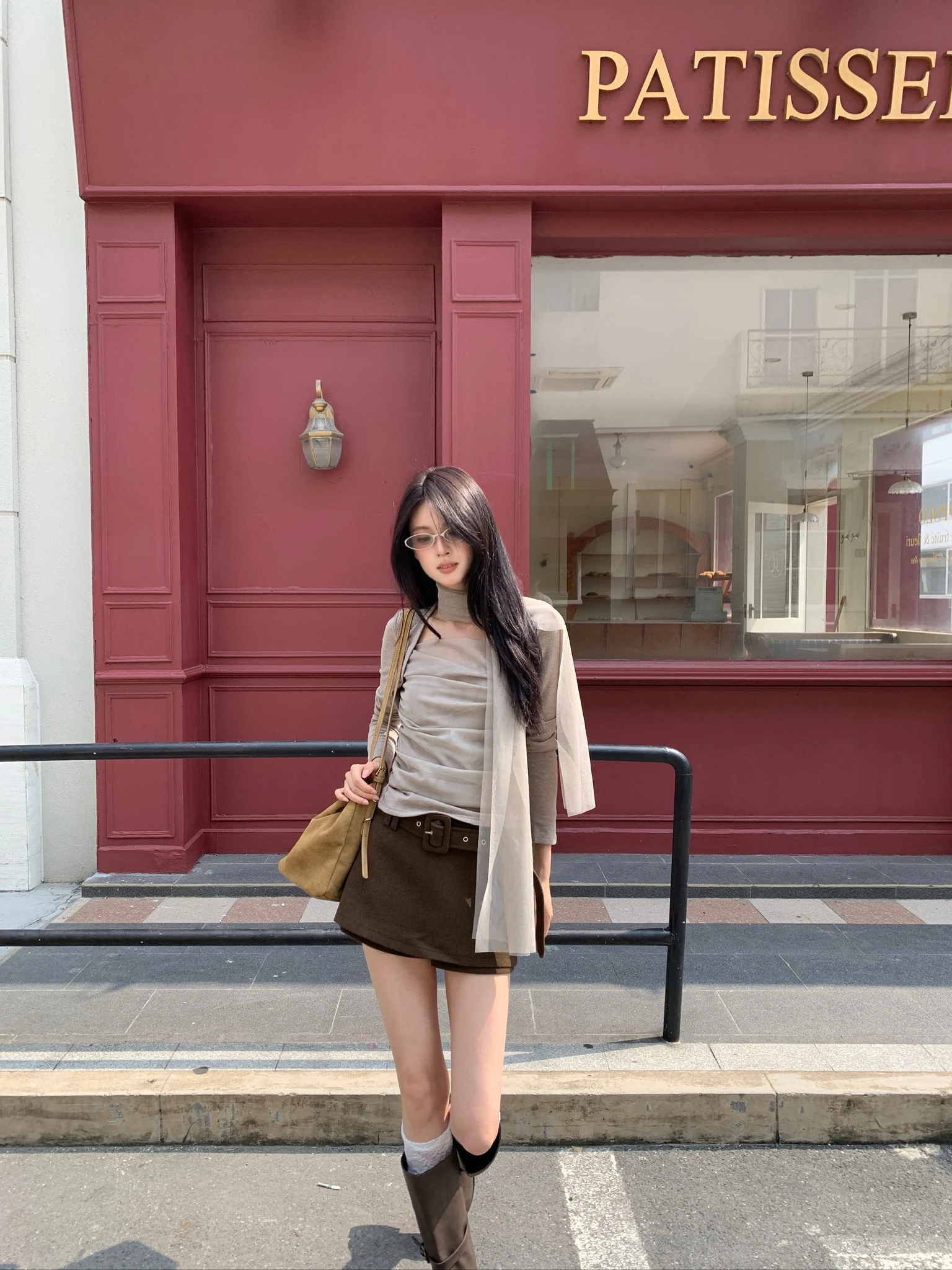 CO4 07 Scarf Layered 絲巾疊搭兩件套＿灰