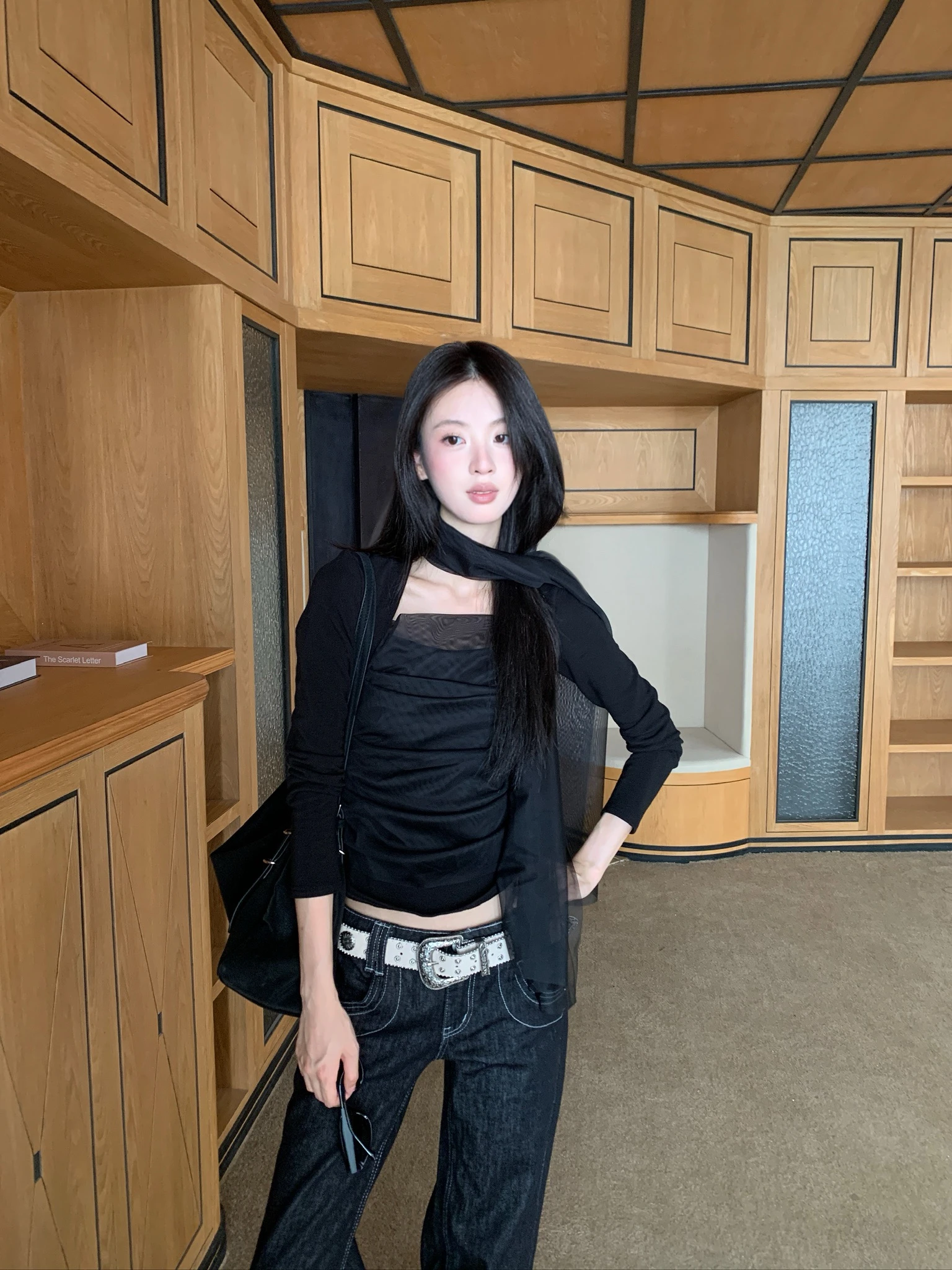 CO4 07 Scarf Layered 絲巾疊搭兩件套＿黑