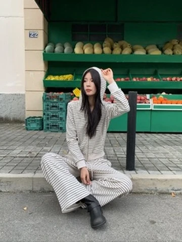 CO4 16 Retro Striped Zip-Up 條紋拉鍊外套＿杏