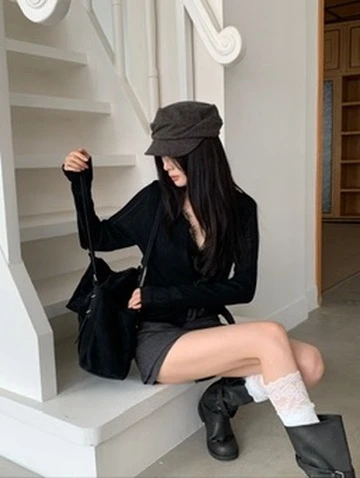 CO4 20 Layered Knit Long Sleeve 假兩件針織上衣＿黑