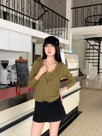 CO4 20 Layered Knit Long Sleeve 假兩件針織上衣＿綠
