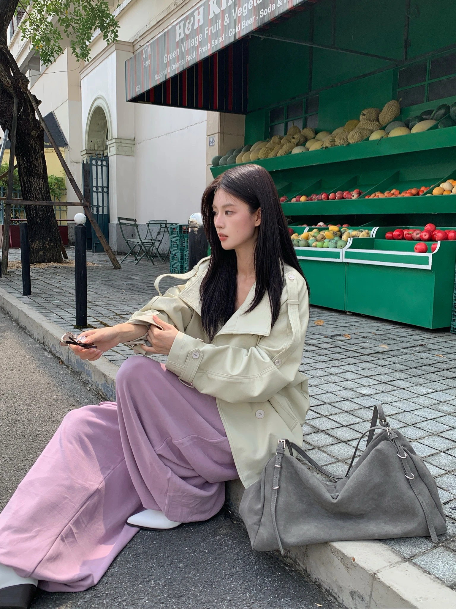 CO4 10 Leather Trench 摩登皮風衣＿米白