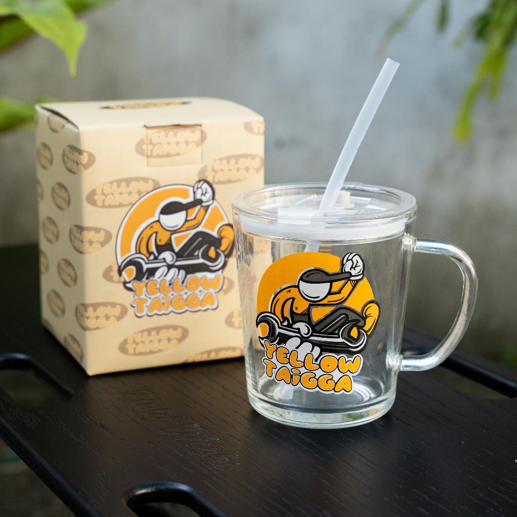 【小施汽車】 YELLOW TAiGGA 小黑人技師玻璃馬克杯 400ml (附杯蓋/矽膠吸管)