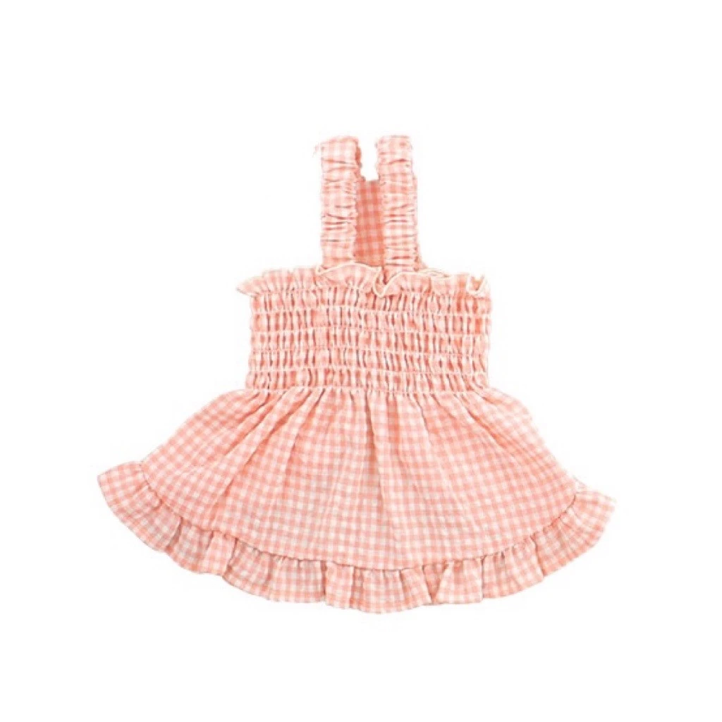 Anti-mosquito pleated plaid dress ｜防蚊蟲褶皺格紋洋裝 （粉膚色）