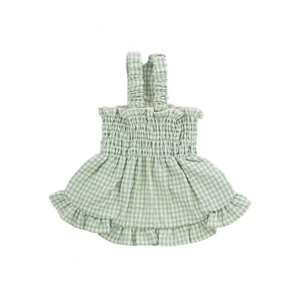 Anti-mosquito pleated plaid dress ｜防蚊蟲褶皺格紋洋裝 （綠色）