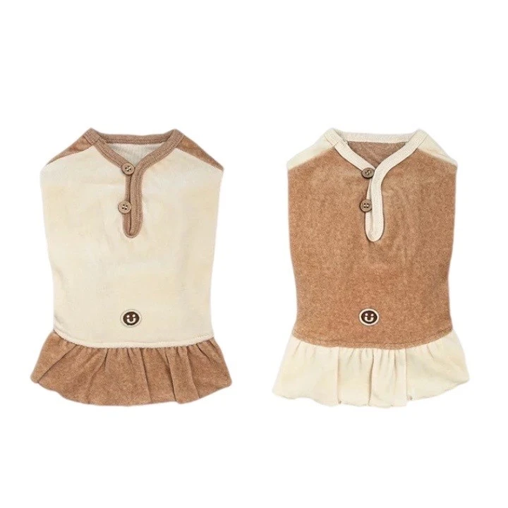 Henley collar short-sleeved velvet dress| 有機棉亨利領絲絨洋裝