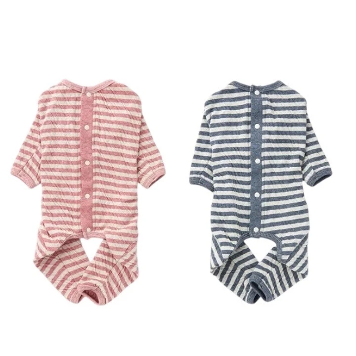 Organic cotton button-back long-sleeve striped jumpsuit|有機棉背扣式長袖條紋連身褲