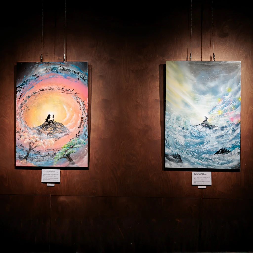 Derex戴永恩與跨蒔咖啡合作個人藝術展覽《跨越之後｜看見自己》牆面掛畫展覽空間