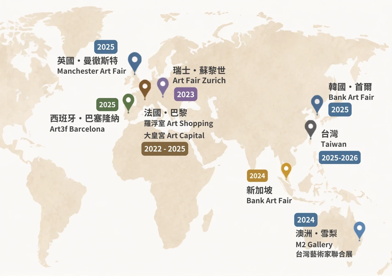 Derex戴永恩受邀國際藝術展覽經歷地圖