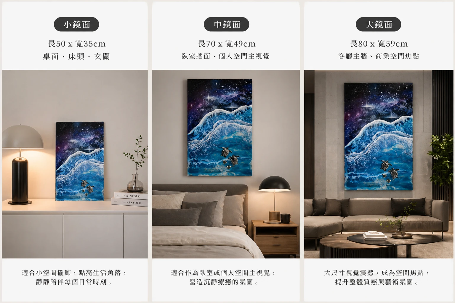 《星海聯名》大鏡面、中鏡面、小鏡面尺寸示意圖
