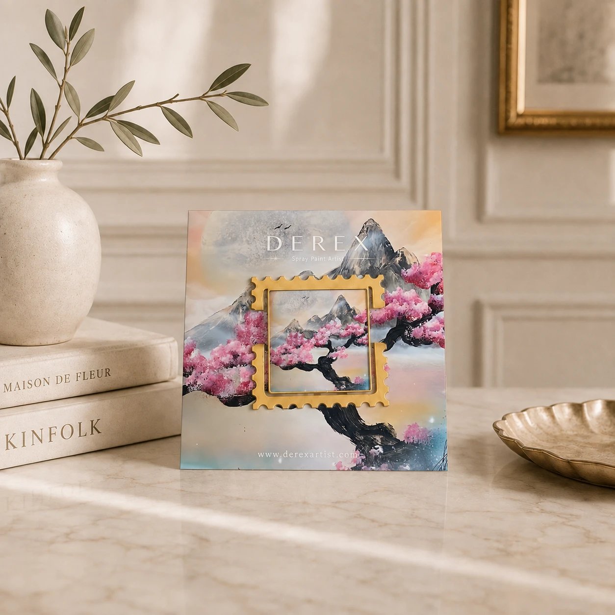Derex經典噴畫藝術作品集藝術金屬書籤|山水櫻花 Mountains, Rivers, Cherry Blossoms