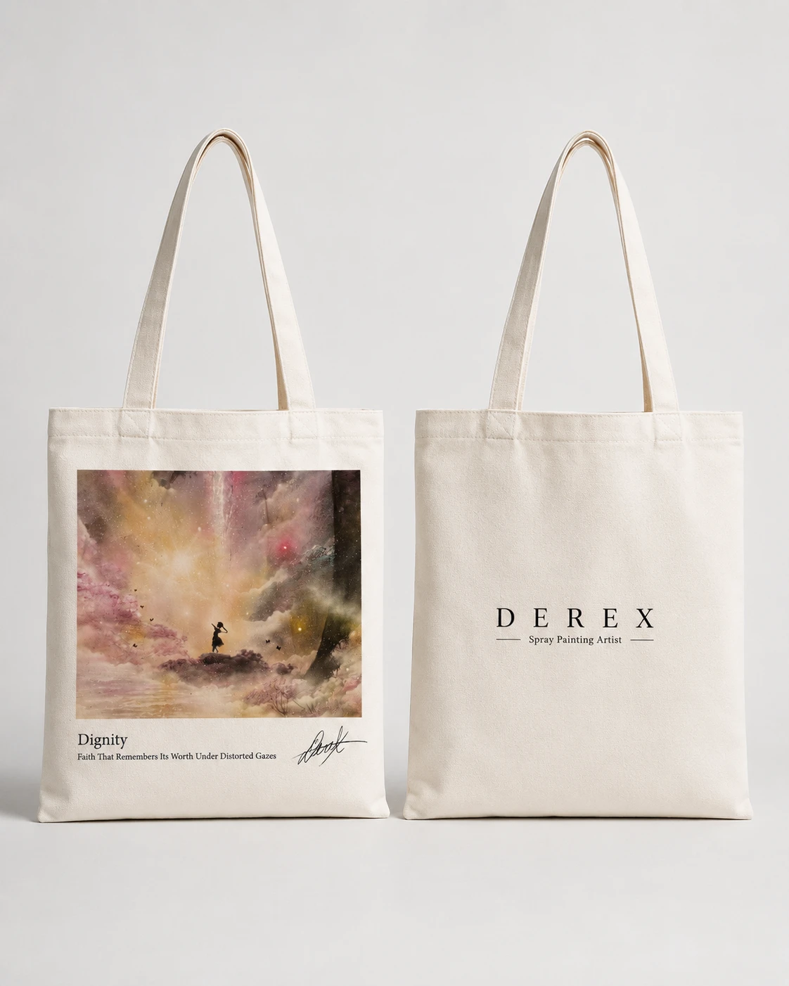 國際當代藝術家Derex原創藝術品《尊嚴Dignity》女性自我價值與內在力量噴畫藝術周邊藝術帆布袋