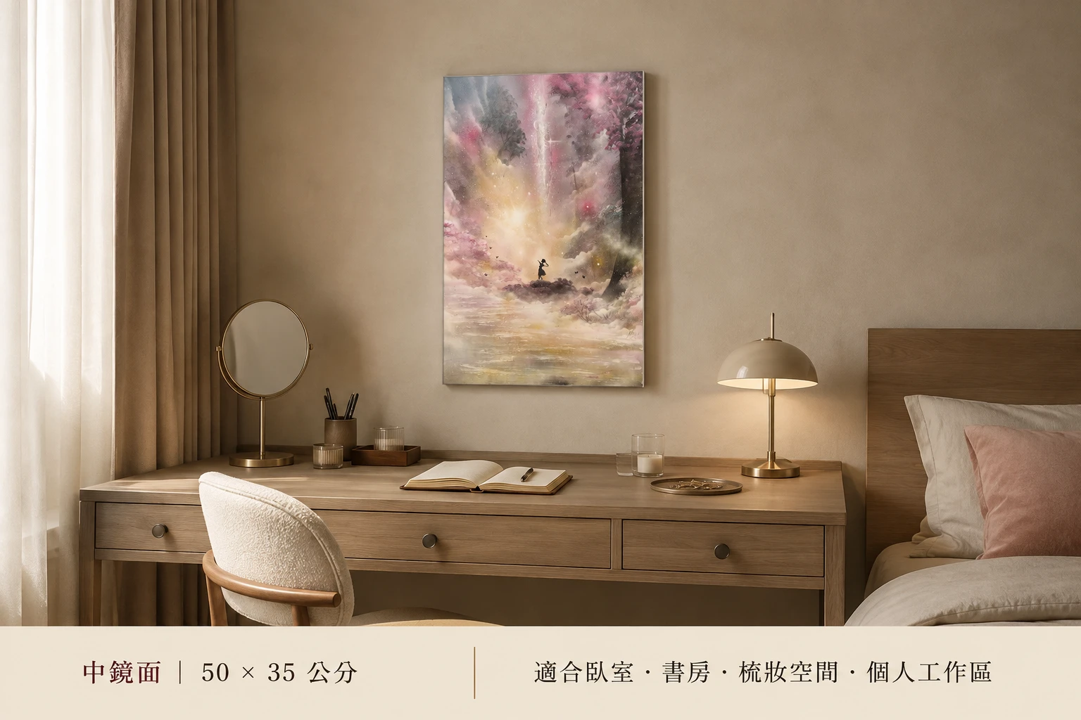 國際當代藝術家Derex原創藝術品《尊嚴Dignity》女性自我價值與內在力量的鏡面噴畫藝術中鏡面居家擺飾示意圖