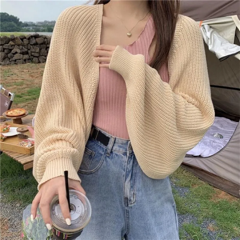 CU｜B12 薄款防曬針織衫百搭不挑人薄款高腰顯身材寬鬆慵懶風長袖版罩衫/針織外套