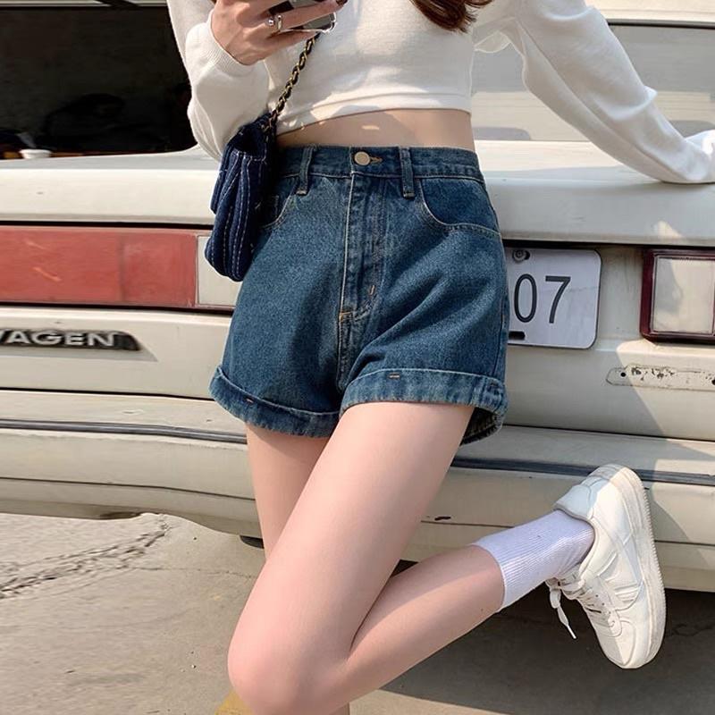 CU｜E18 寶藏級短褲❤️復古水洗卷邊牛仔短褲/百搭三色簡約高腰顯瘦熱褲
