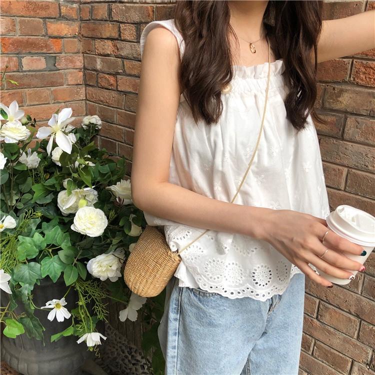 CU｜N24 超氣質仙女系🧚‍♀️鏤空純白扣子裝飾吊帶背心上衣/無袖上衣