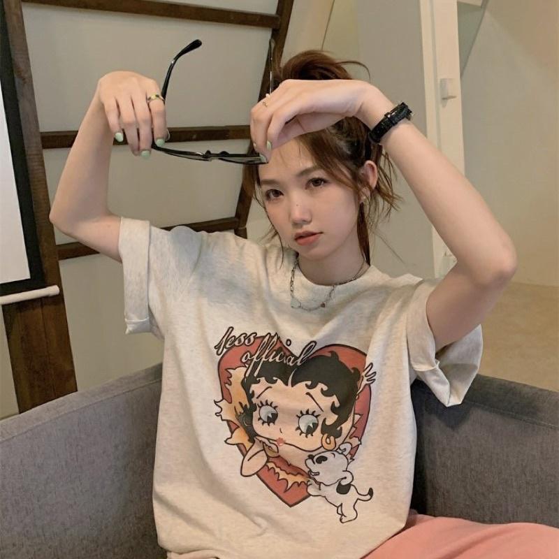 CU｜Q29 CU🇰🇷經典漫畫印花T❤️‍🔥美式復古貝蒂女郎寬鬆圓領T恤上衣/大學T