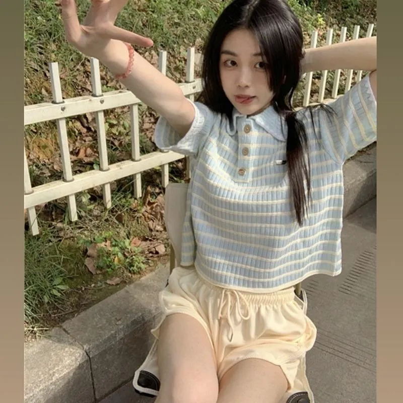 CU｜C32 小可愛POLO領條紋針織衫