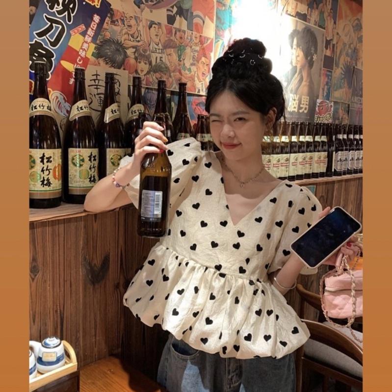 CU｜N17 法式甜美泡泡袖V領娃娃衫