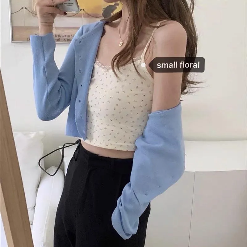 CU｜R46 CU🇰🇷現貨秒出🔥蕾絲花邊🌹小碎花吊帶背心上衣/短版上衣/內搭小可愛