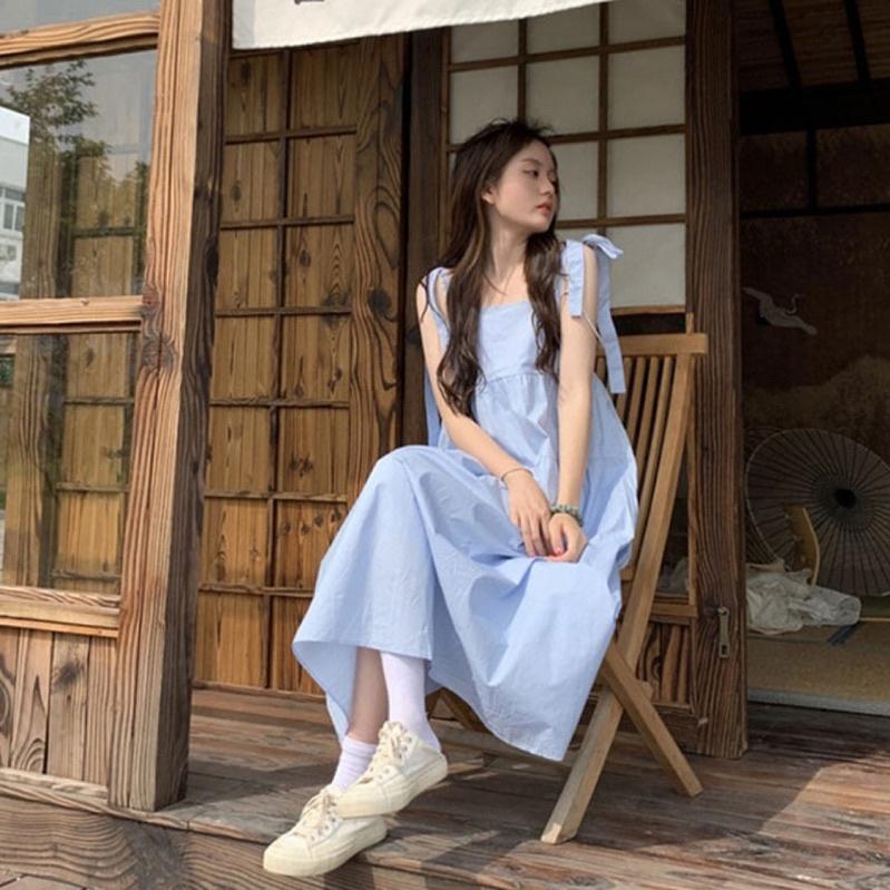 CU｜O03 內搭外穿皆可～小清新蝴蝶結繫帶中長裙/吊帶裙/裙子/連身裙