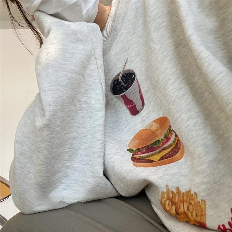 CU｜X06 CU🇰🇷現貨秒出🔥漢堡薯條可樂🍔兩種厚度自由選～印花圓領長袖上衣/衛衣