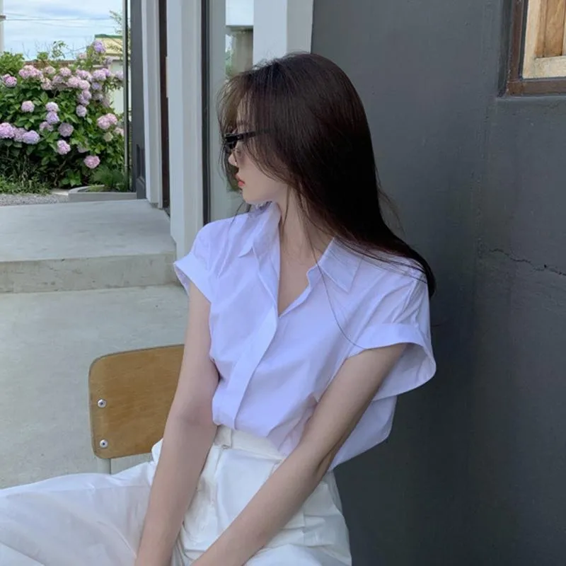 CU｜N05 兩色俐落短袖襯衫💙休閒時尚氣質兼具 小眾短袖襯衫/單排扣翻領上衣
