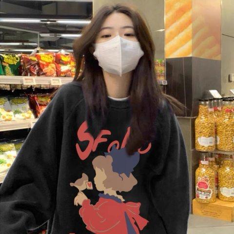 CU｜Z37 美式復古印花🖤童真oversize無帽長袖衛衣/長袖上衣/T恤/大學T