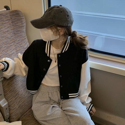CU｜B30 經典短版棒球外套🖤長袖單排扣外套～美式高街撞色復古外套/夾克