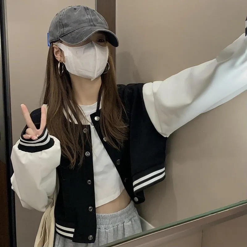 CU｜B30 經典短版棒球外套🖤長袖單排扣外套～美式高街撞色復古外套/夾克