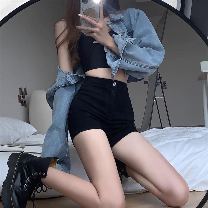 CU｜E10 美式線條感修身短褲辣妹高腰熱褲/歐美顯瘦修身彈力短褲/