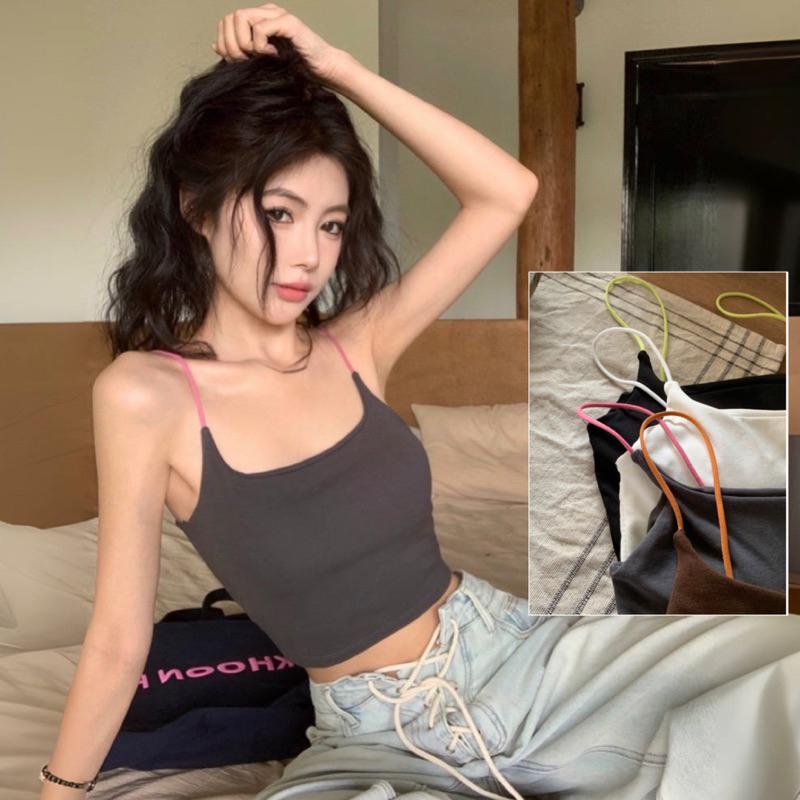 CU｜C81 含胸墊🖤撞色吊帶背心 美背bratop 細肩帶吊帶背心 短版上衣