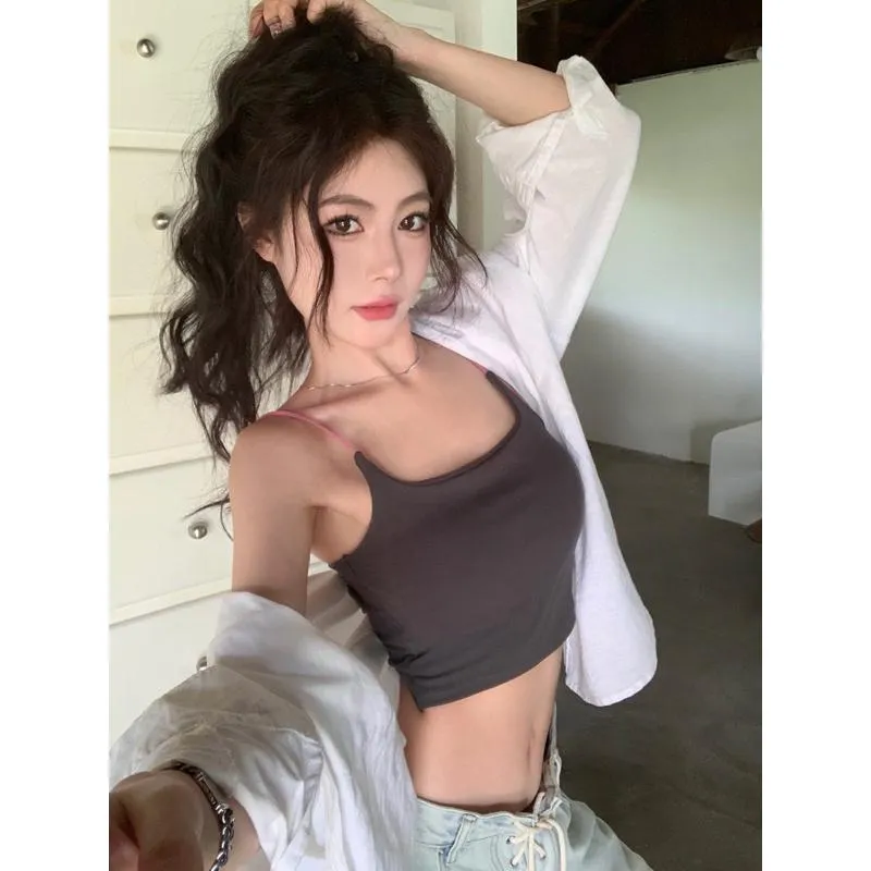 CU｜C81 含胸墊🖤撞色吊帶背心 美背bratop 細肩帶吊帶背心 短版上衣
