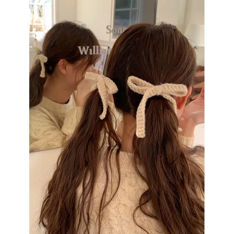 CU｜A172 毛線蝴蝶結髮圈🎀少女心溫暖百搭髮圈 頭繩 頭飾 飾品