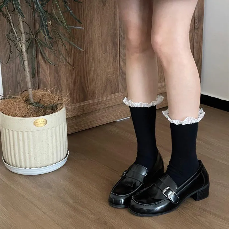 CU｜K06 蘿莉塔公主風🌹蕾絲小腿襪 針織花邊中筒襪 日系素色襪子