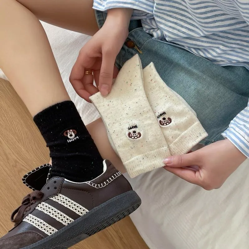 CU｜K07 狗狗刺繡飛行襪🐶韓國ins風點子砂卡通狗狗中筒襪 學生襪 素色襪子 韓國襪子
