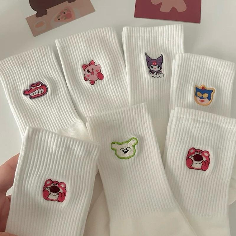 CU｜K02 CU🇰🇷現貨🔥日系刺繡卡通襪🔥素色中筒襪 學生襪 卡通襪 日系襪子