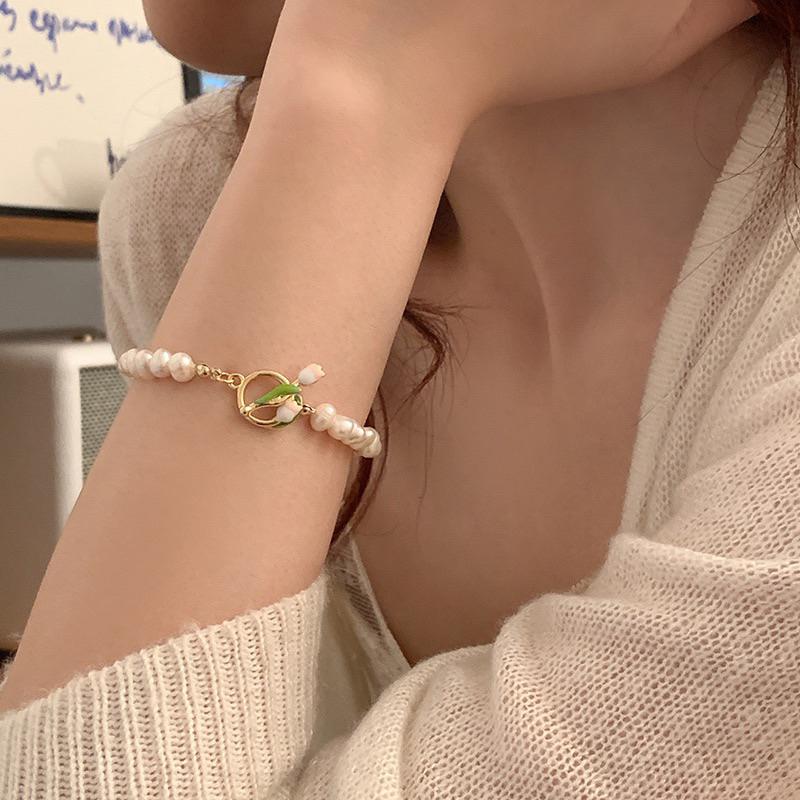 CU｜A160 鬱金香🌷氣質小香風 鬱金香OT釦珍珠手鍊/手環