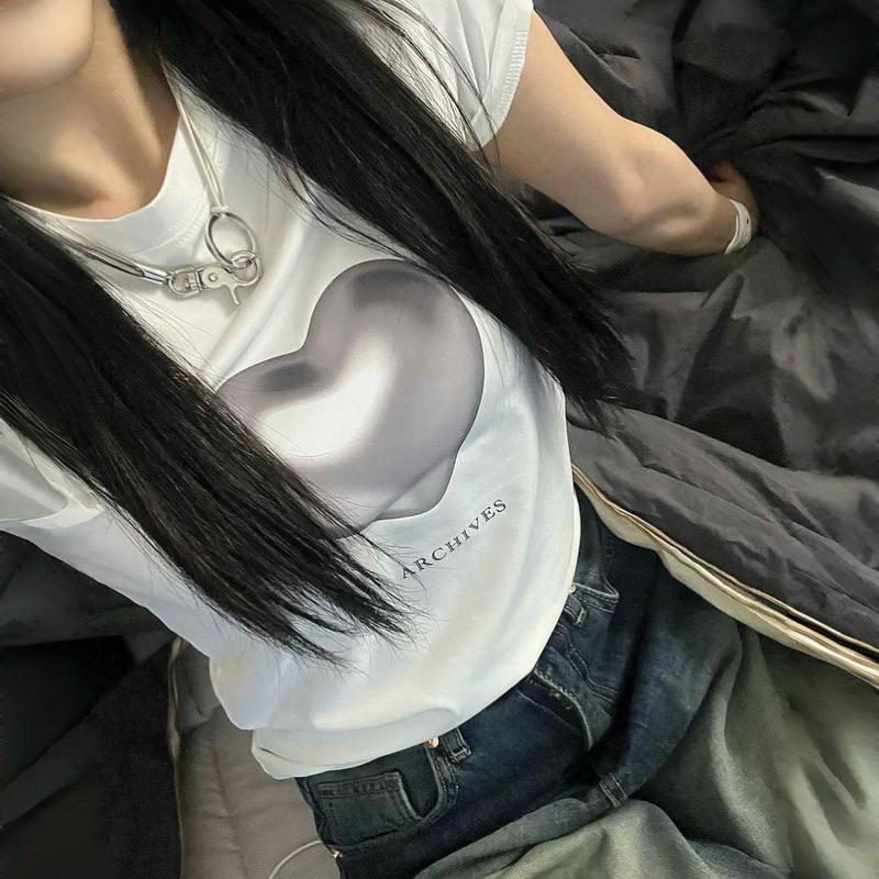 CU｜B83 科技未來感🖤金屬愛心 休閒百搭短袖T恤上衣 短版上衣 大學T