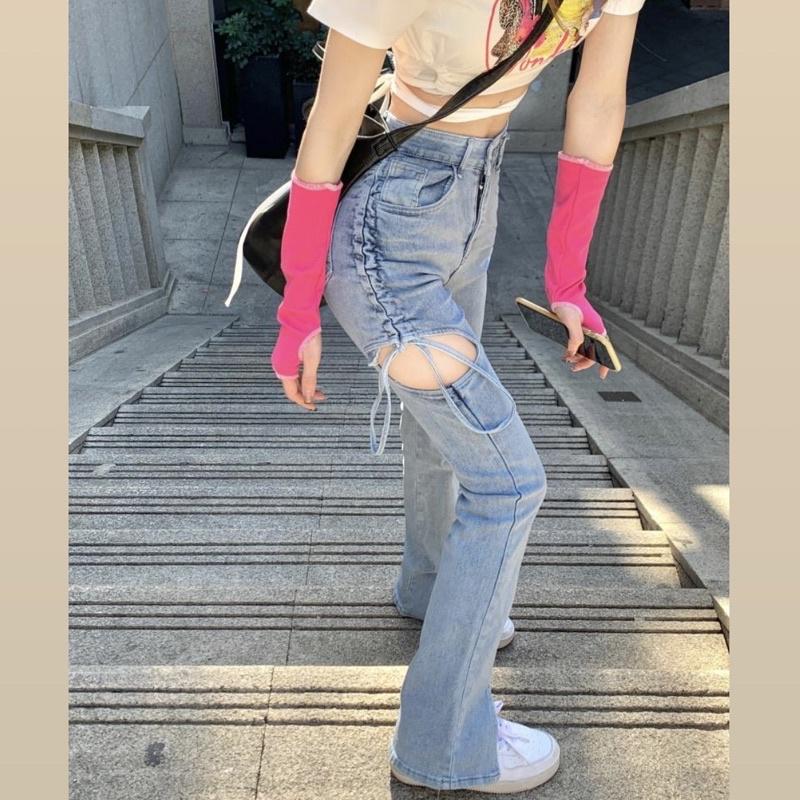 CU｜G18 不尋常設計💙hold住全場高腰破洞顯瘦鏤空微喇牛仔褲/喇叭褲/