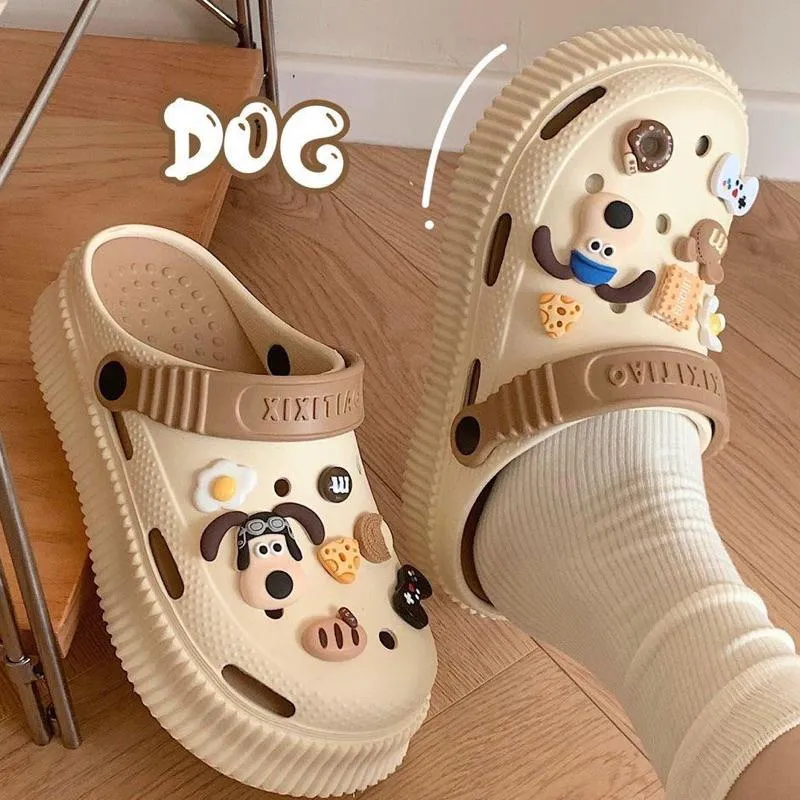 CU｜K13 可拆可DIY🐶韓系狗狗洞洞鞋～拖鞋/流行款厚底/增高鞋/涼鞋/小狗/鞋扣/包鞋/洞洞拖鞋/