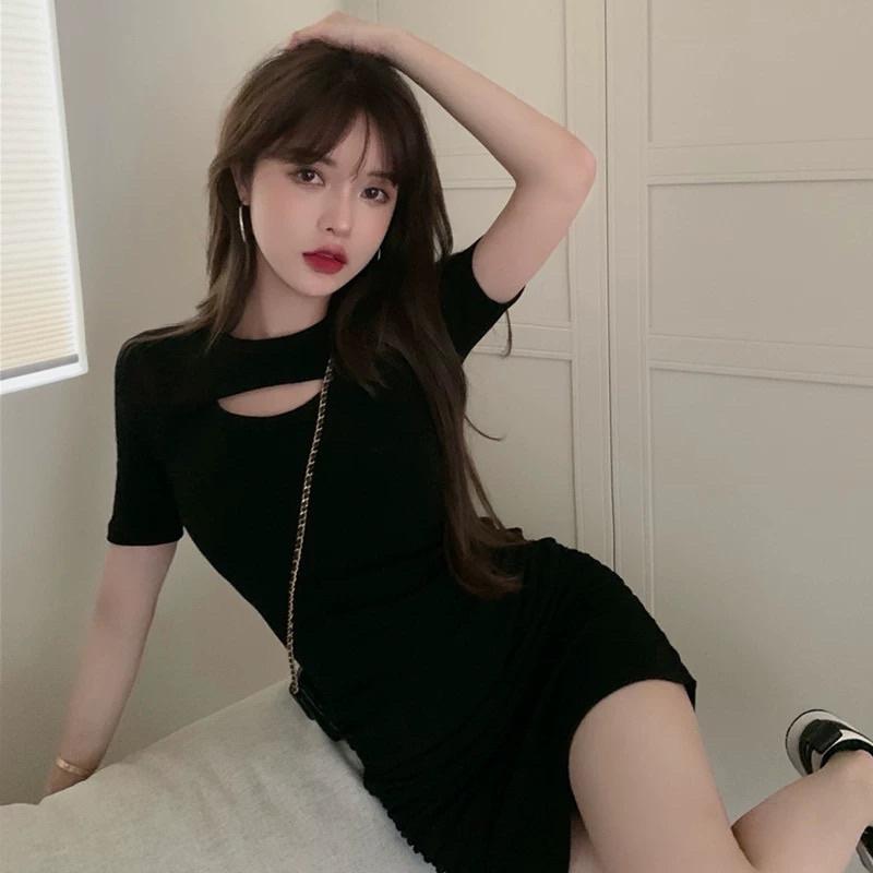 CU｜N28 擋不住的誘惑😍假兩件鏤空連身裙～性感辣妹緊身包臀短裙