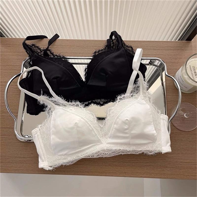 CU｜O91 蠶絲少女😻法式蕾絲緞面三角杯薄款內衣 內褲 內衣套裝 內搭 無鋼圈內衣