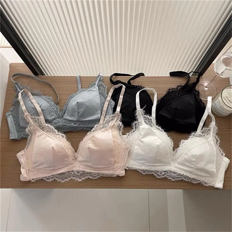 CU｜O91 蠶絲少女😻法式蕾絲緞面三角杯薄款內衣 內褲 內衣套裝 內搭 無鋼圈內衣