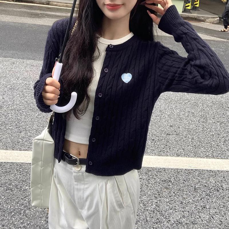 CU｜D18 韓系學院風❤️‍愛心麻花短款針織罩衫/短版外套/針織衫