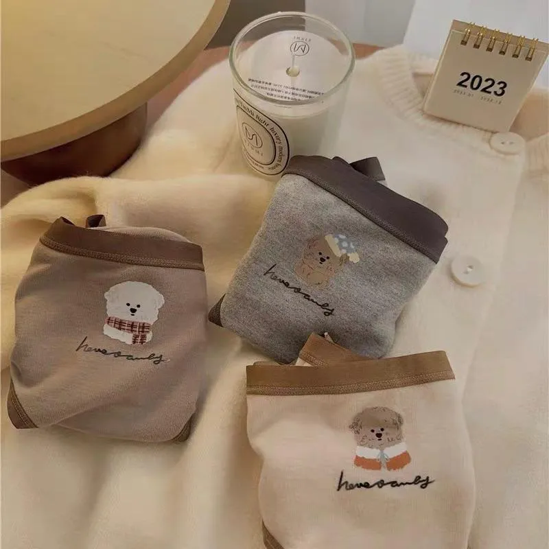 CU｜T49 CU🇰🇷現貨秒出❤️‍🔥暖呼呼磨毛日系內褲🐶暖膚彈性舒適可愛印花中腰內褲/三角褲